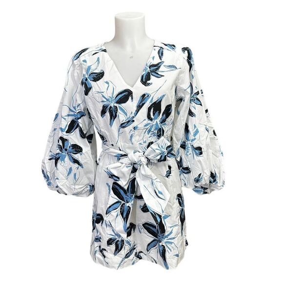 TANYA TAYLOR Loretta Floral Cotton‎ Poplin Mini Dress Balloon Sleeve sz 2 NEW - Picture 1 of 9